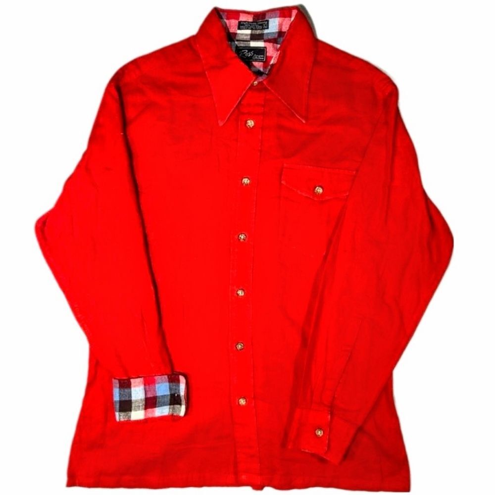 Ross Vintage Fleece Flannel Red Plaid Festive Button down shirt Sz med
